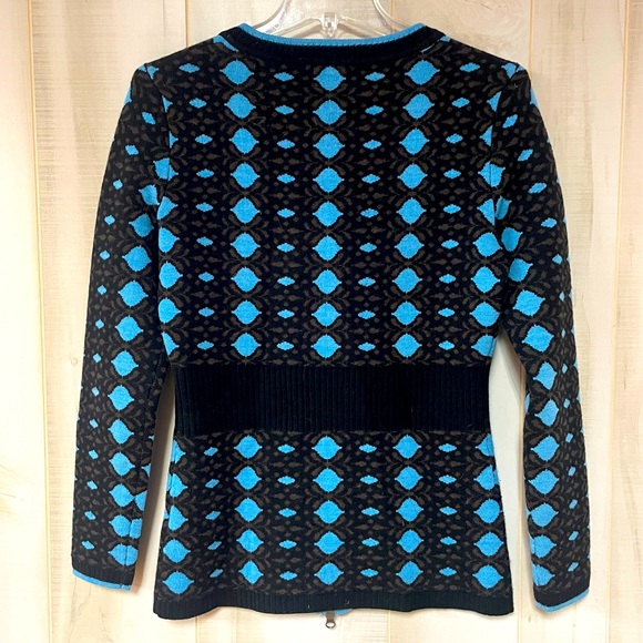 Neve Blue Brown Black Wool Full  Zip Sweater Sz S - Picture 2 of 7